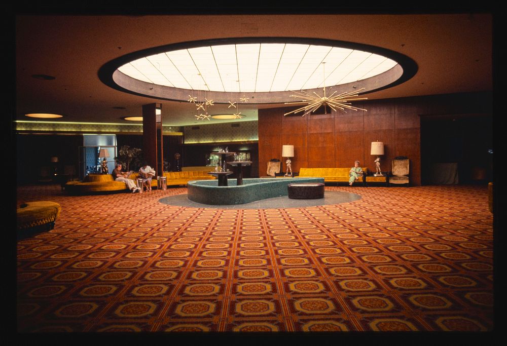 Nevele lobby, Ellenville, New York (1977) photography in high resolution by John Margolies. Original from the Library of…