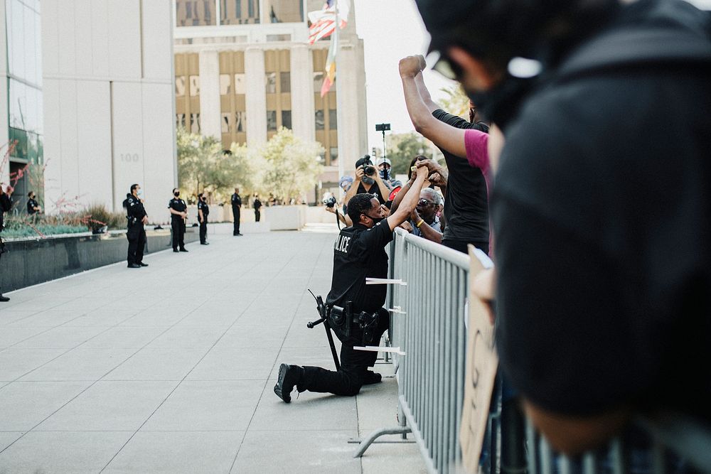 Police in the streets during the black Lives Matter protest in downtown Los Angeles.4 JUN, 2020, LOS ANGELES, USA