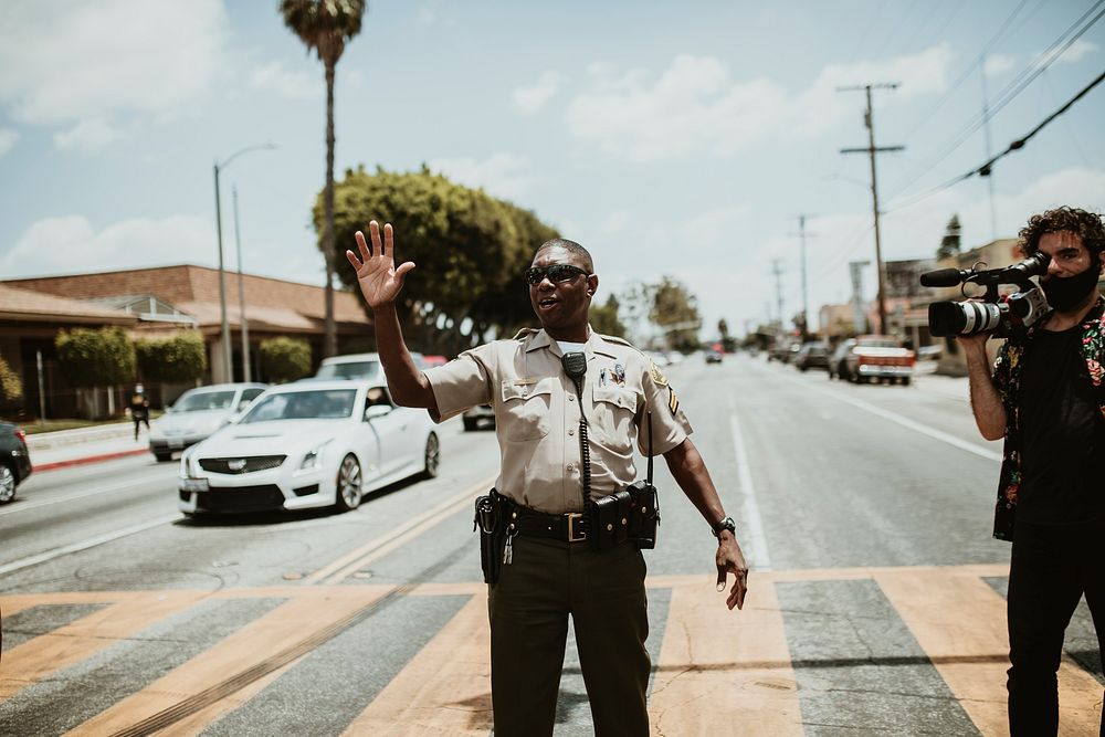 Policeman at the Black Lives Matter protest in Compton Los Angeles. 7 Jun 2020, LOS ANGELES, USA