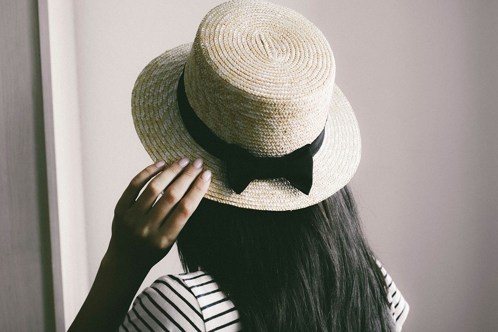 Free woman wears white hat image, public domain people CC0 photo.