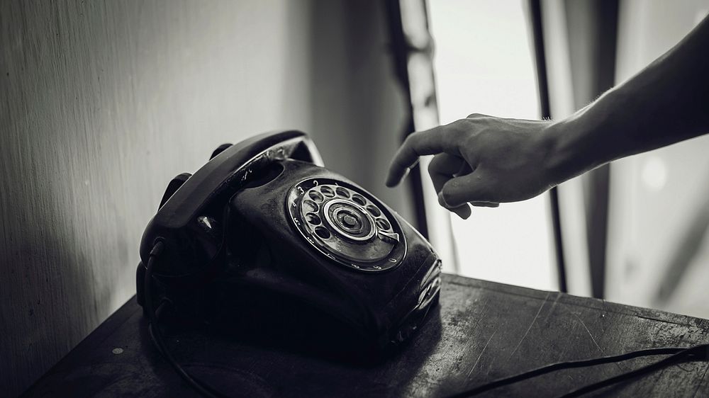 Free Vintage Telephone, black and white photo, public domain communication CC0 photo.