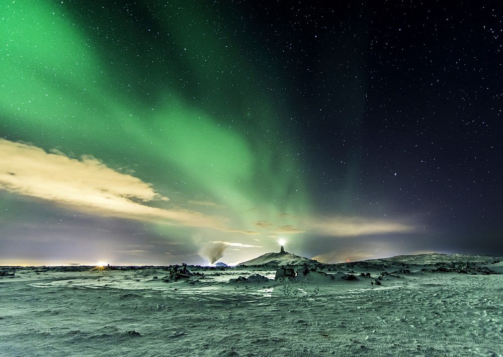 Winter aurora, Northern lights landscape, free public domain CC0 photo.