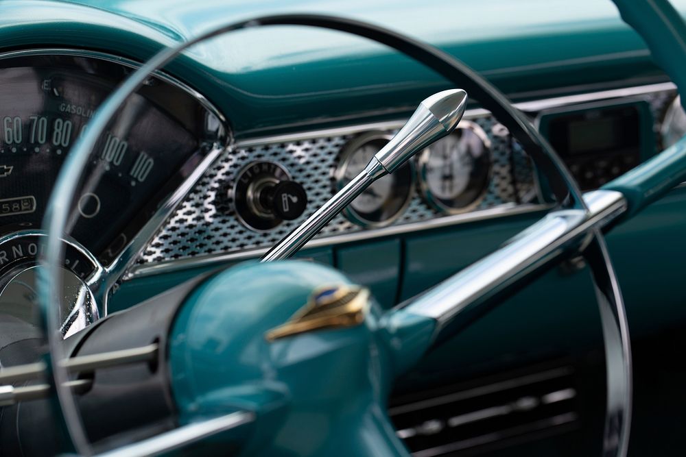 Free vintage car interior design image, public domain car CC0 photo.