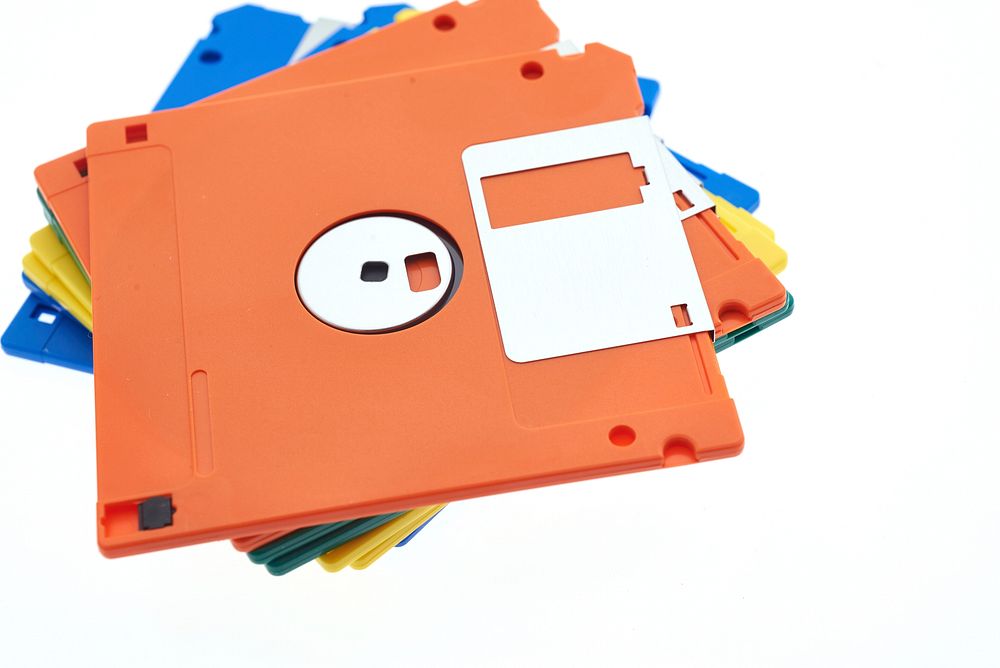 Free close up blue floppy disk image, public domain computer CC0 photo.