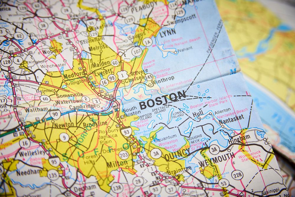 Free Boston travel map image, public domain CC0 photo.