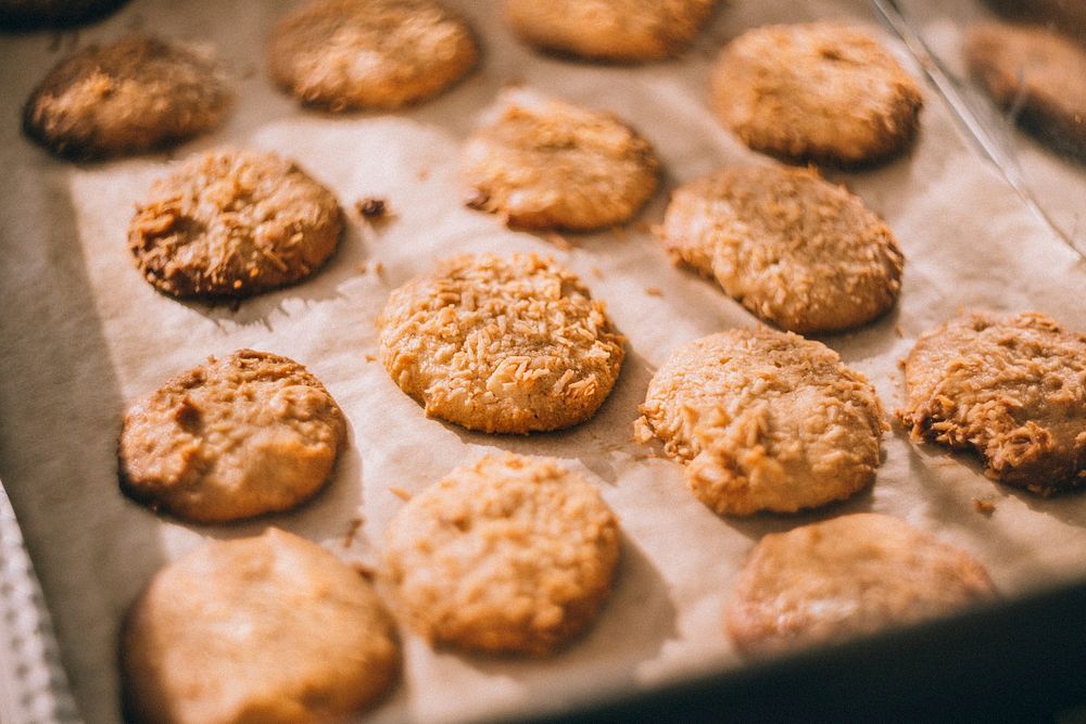 Freshly baked cookies in the oven. Free public domain CC0 photo.