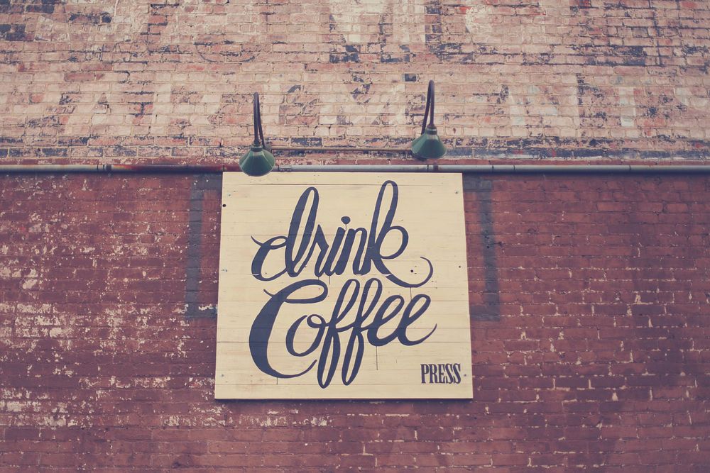 Free drink coffee typography brick wall background public domain CC0 photo.