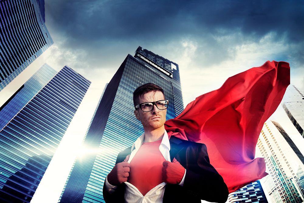 Businessman in superhero costume