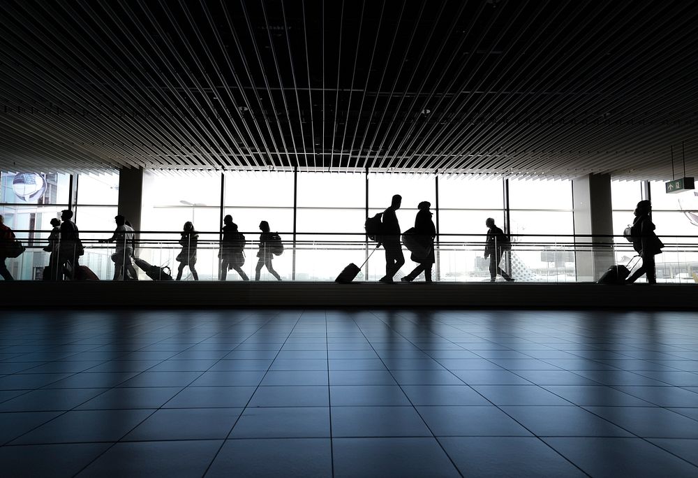 Free silhouette of people at airport terminal image, public domain people CC0 photo.
