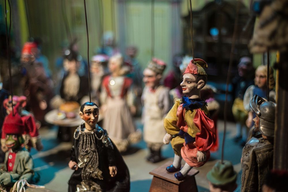 Puppets on display, free public domain CC0 photo.