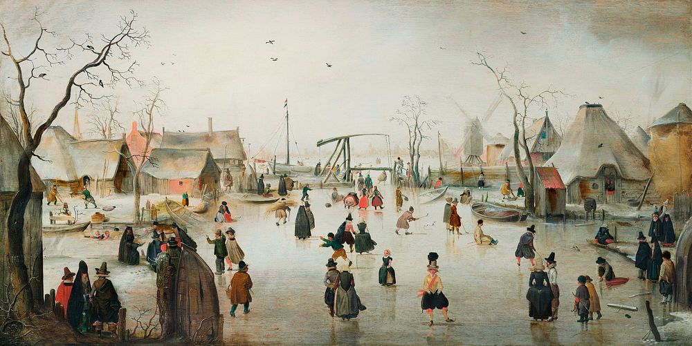 Ice-skating in a Village (1610) by Hendrick Avercamp. Original from The Rijksmuseum. Digitally enhanced by rawpixel.