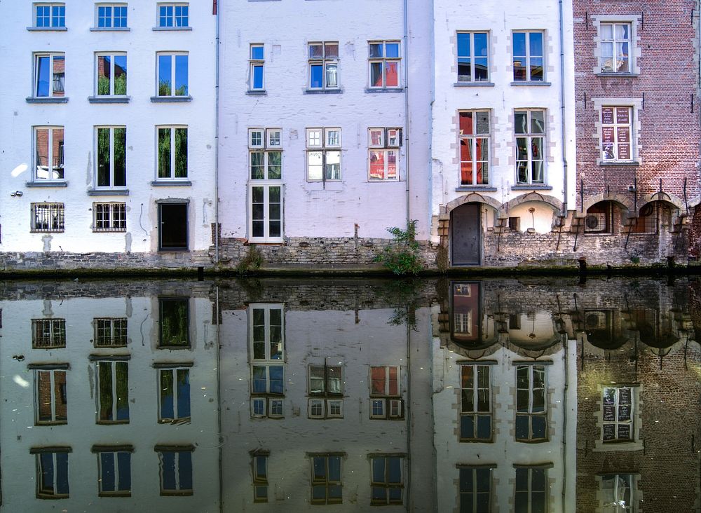 Houses reflected in water