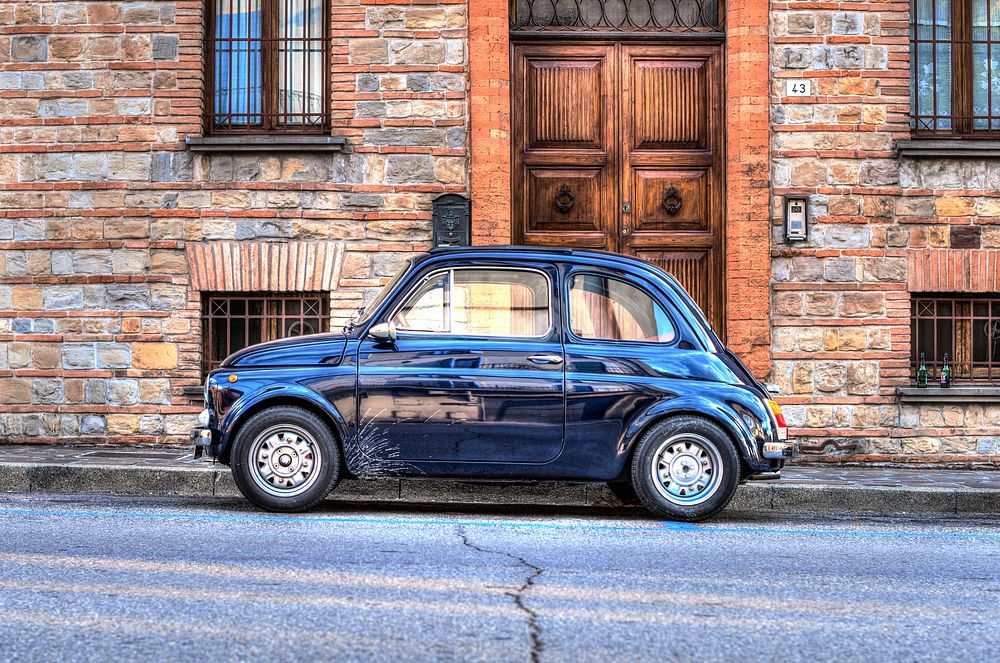 Cattolica retro car brick wall background photo, free public domain CC0 image.