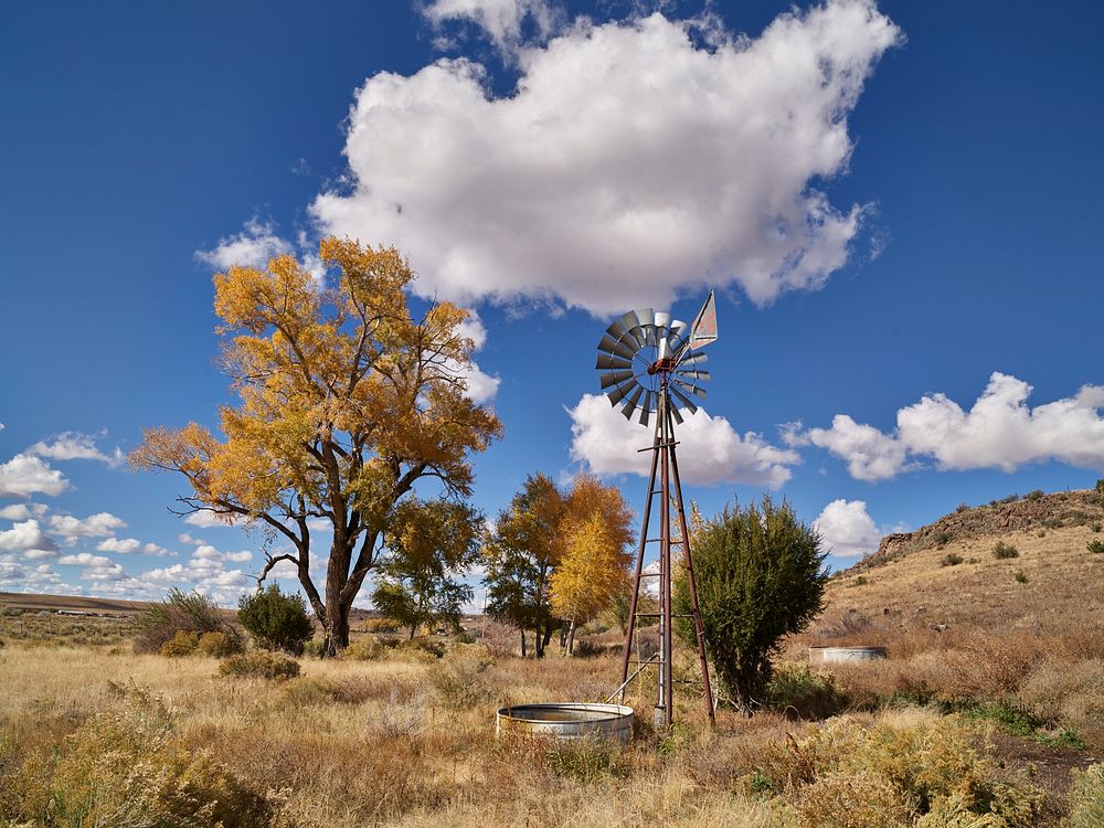 Fall scene, including a vintage windmill, near Springerville, a community near the New Mexico border in the White Mountains…