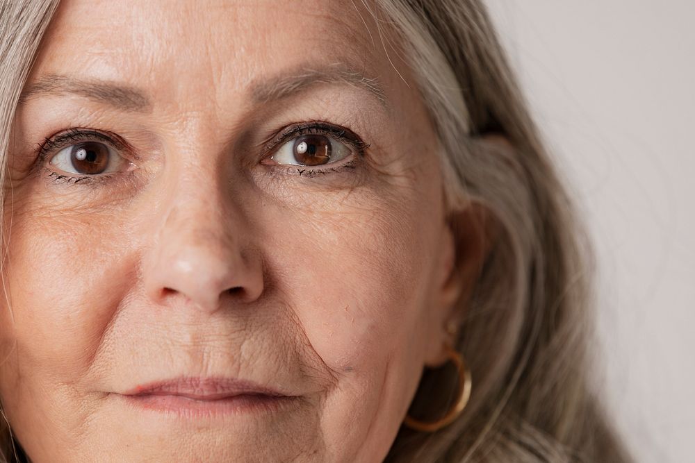 Happy senior woman portrait in a studio shoot