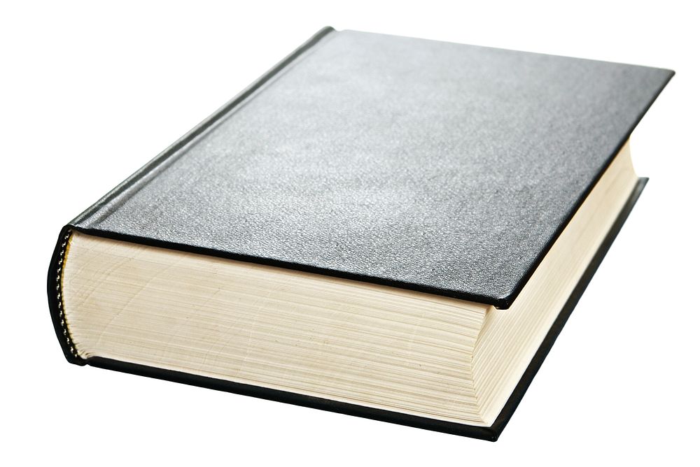 Free blank black book on white background photo, public domain CC0 image.