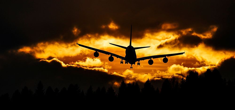 Free airplane flying during sunset image, public domain aircraft CC0 photo.
