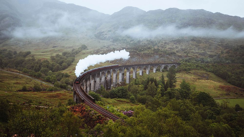 Nature desktop wallpaper background, Glenfinnan Viaduct railway in Inverness-shire, Scotland