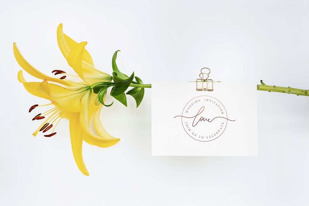 Wedding card mockup on an Asiatic lily