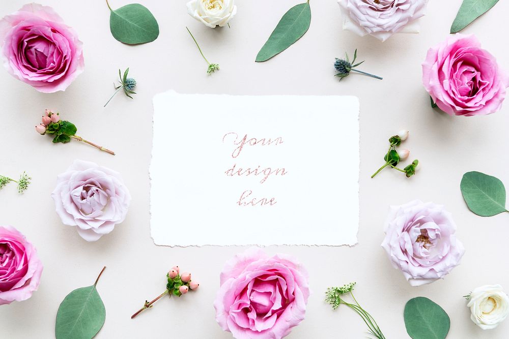 Your design here card with avalanche roses