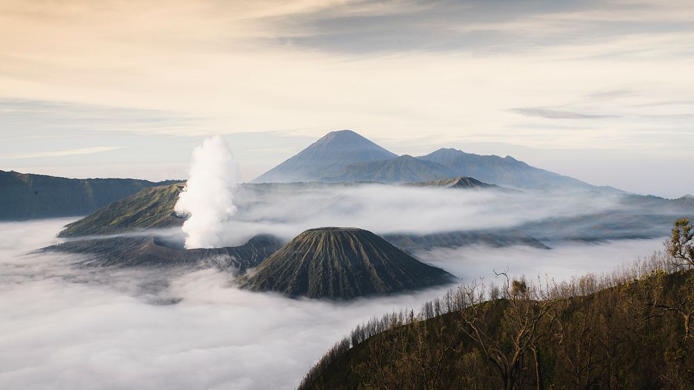 Mountain desktop wallpaper background, Mount Bromo volcano in Indonesia