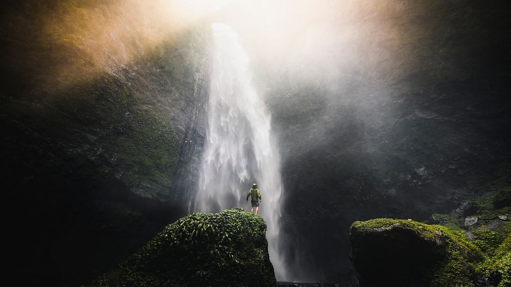 Nature desktop wallpaper background, waterfall in Java, Indonesia