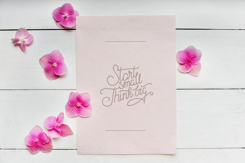 Cute pink floral greetings card mockup