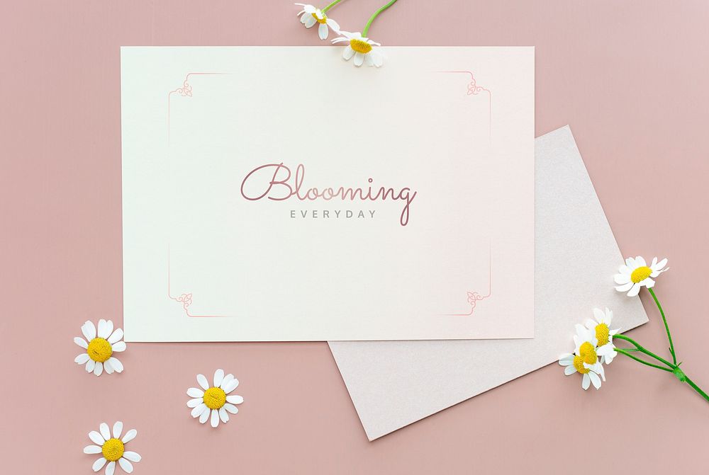 Cute pink floral greetings card mockup