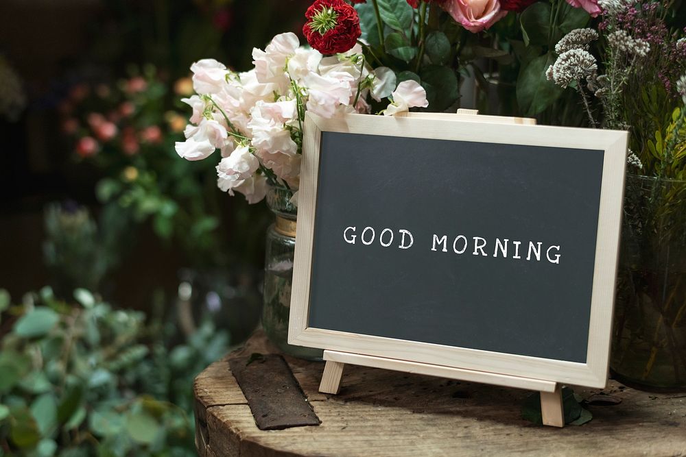 Black good morning floral board mockup