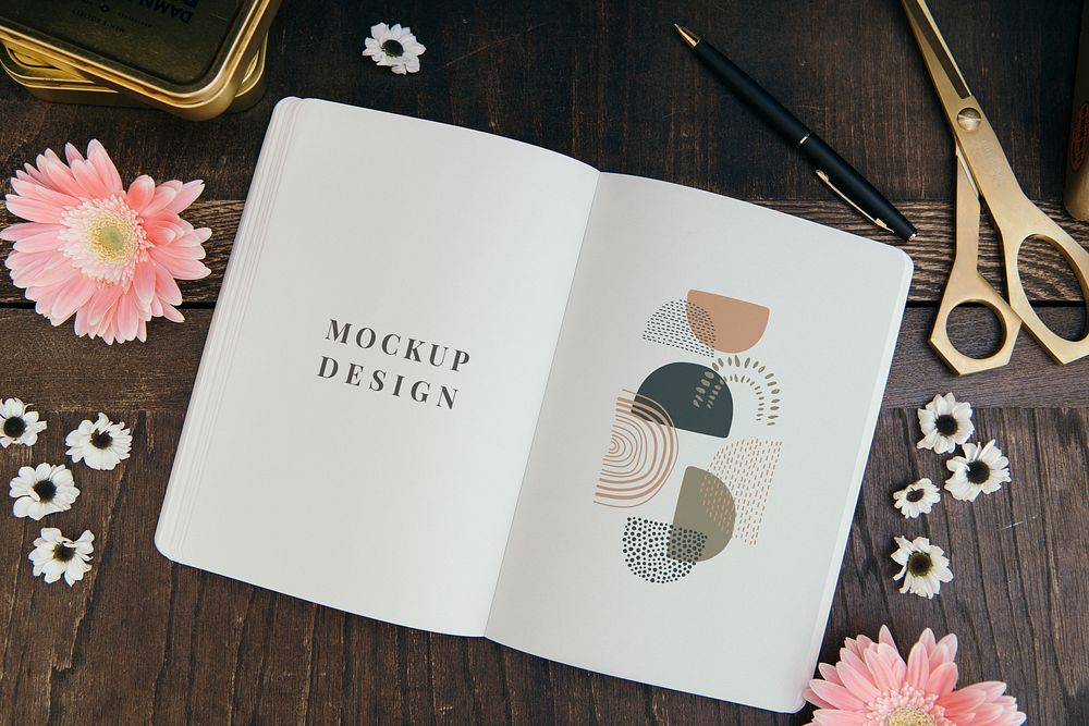 Blank floral abstract notebook mockup