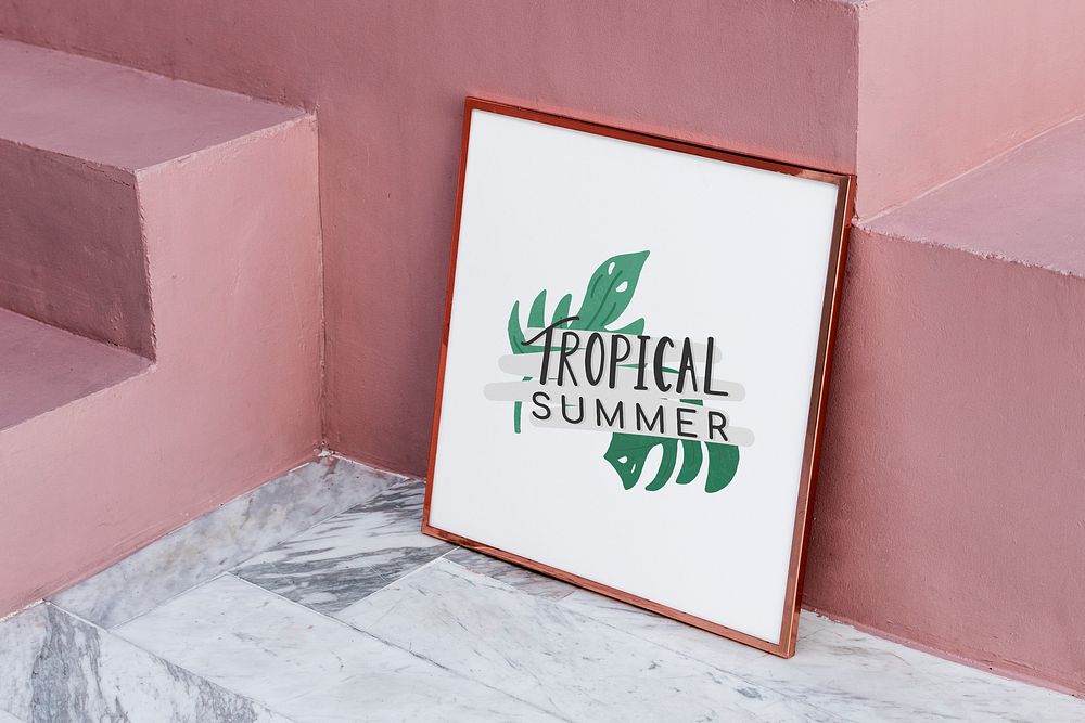 Pink metallic tropical summer frame mockup