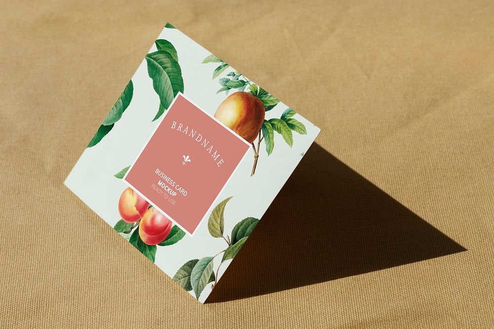 Fruity business card template on a brown textile