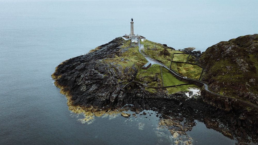 The Ardnamurchan Lighthouse in Scotland dron shot