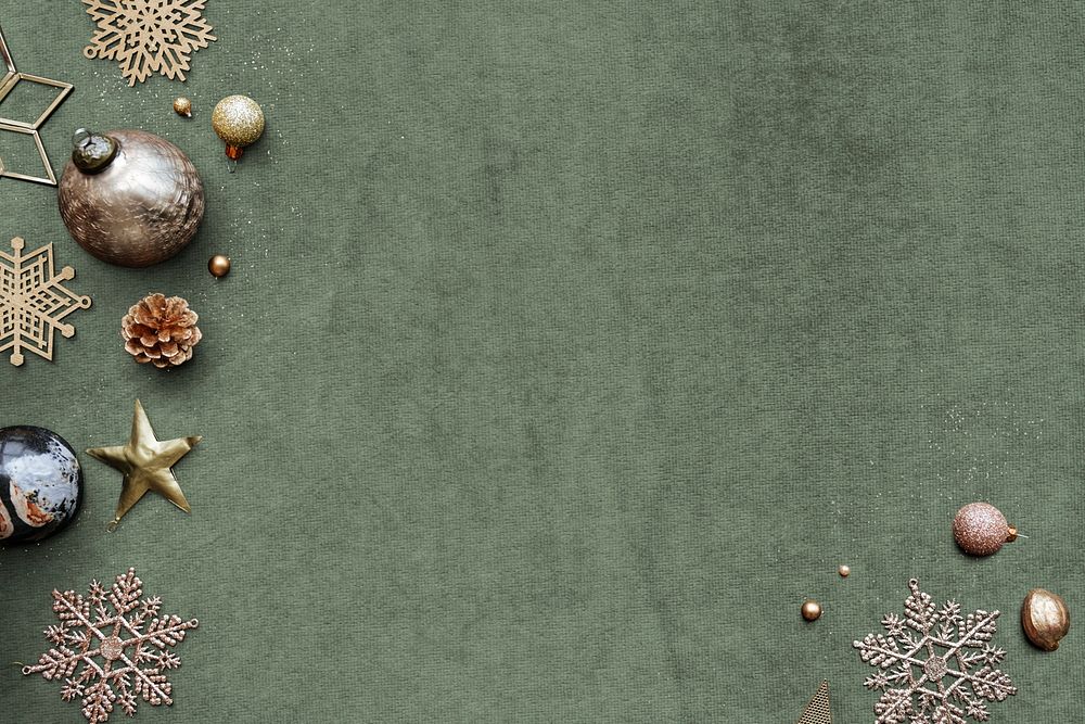 Christmas ornaments on a green background