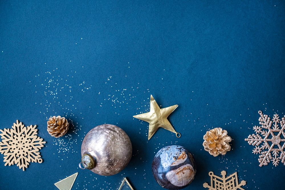 Christmas ornaments on a blue background