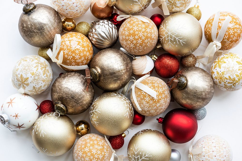 Festive red and golden shimmering bauble collection