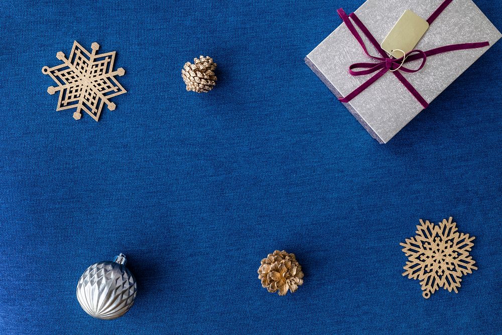 Festive Christmas ornaments on a blue background