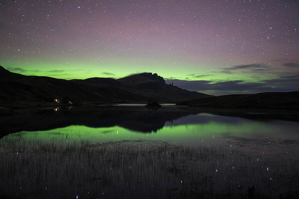 Aurora borealis over the Isle of Skye in Scotland