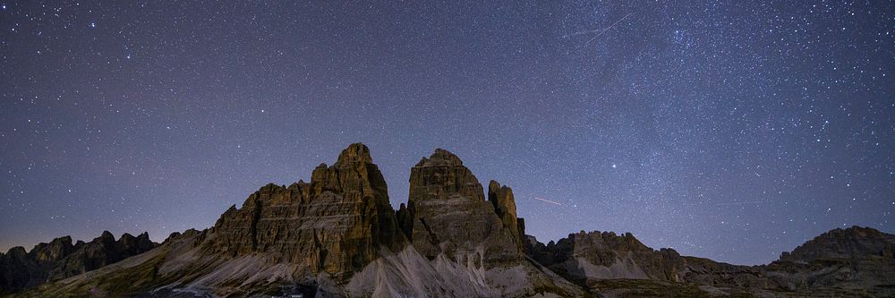 Tre Cime di Lavaredo at night in the Dolomites, Italy