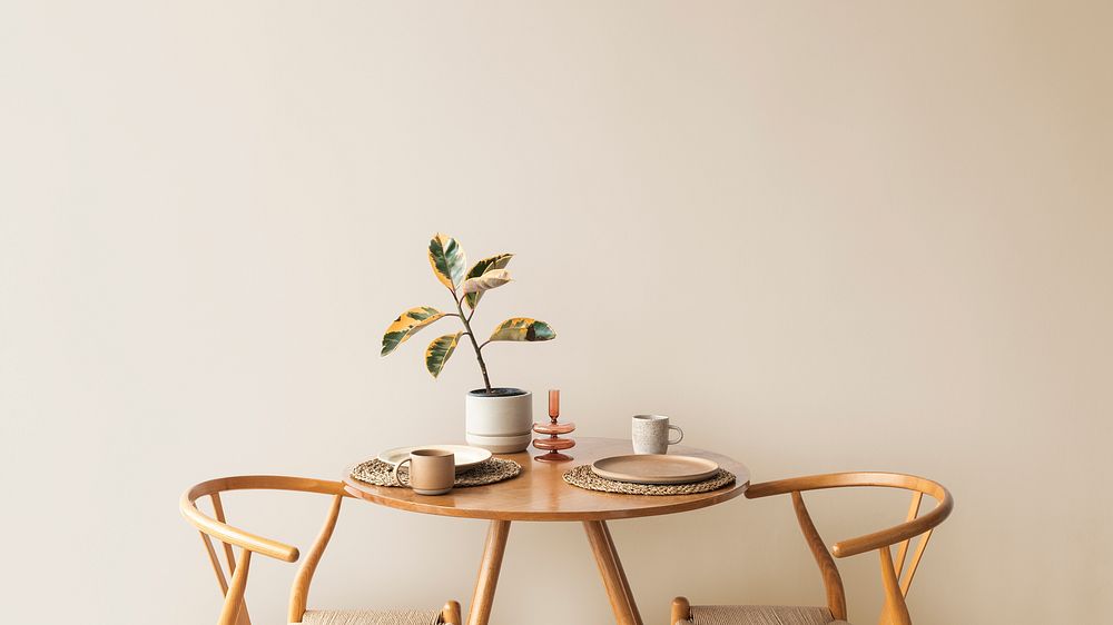 Coffee shop desktop wallpaper, vintage table, interior design background