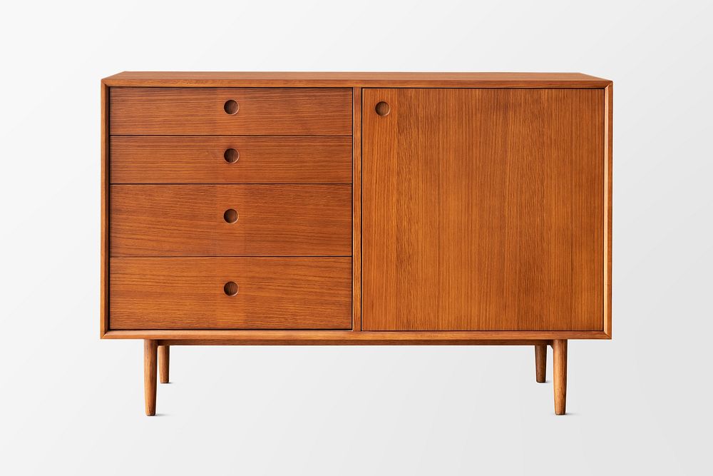 Mid century modern wood cabinet mockup