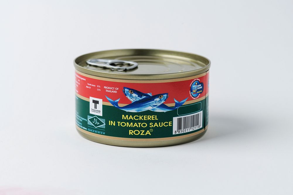 Canned fish on a white background. BANGKOK, THAILAND, 24 March, 2020