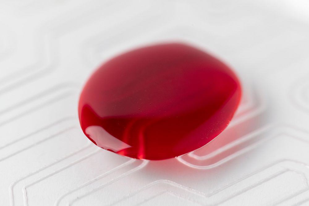 Blood drop on a test plate