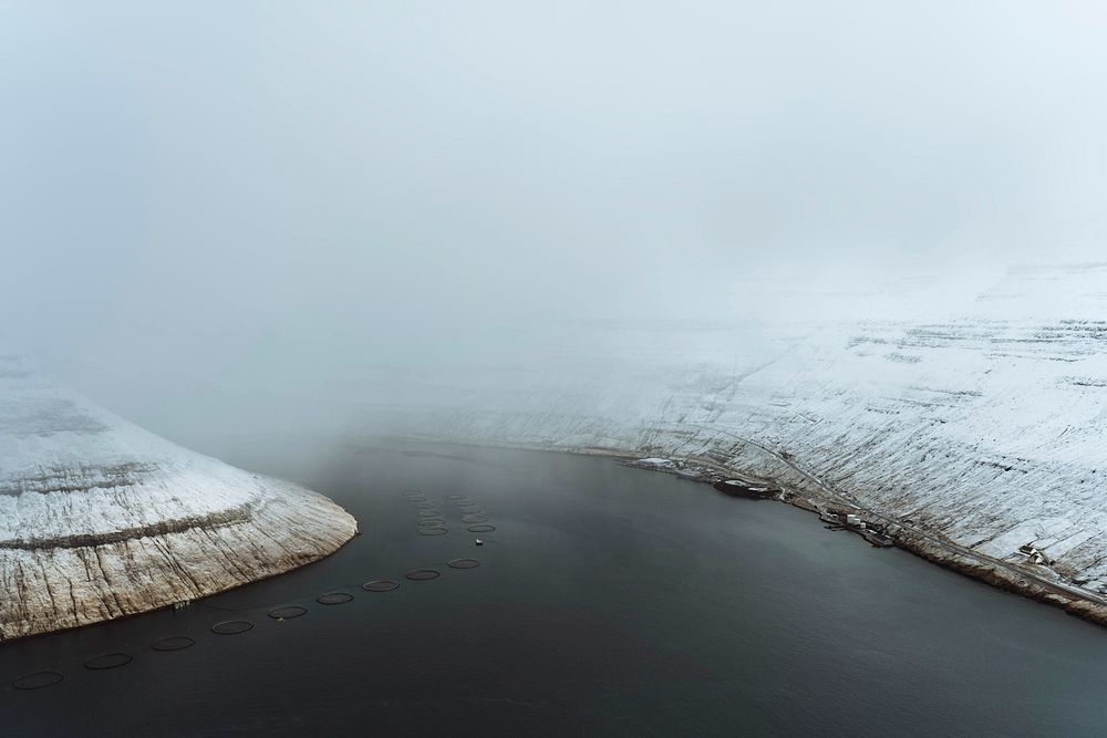View of snowy Faroe Islands, part of the Kingdom of Denmark