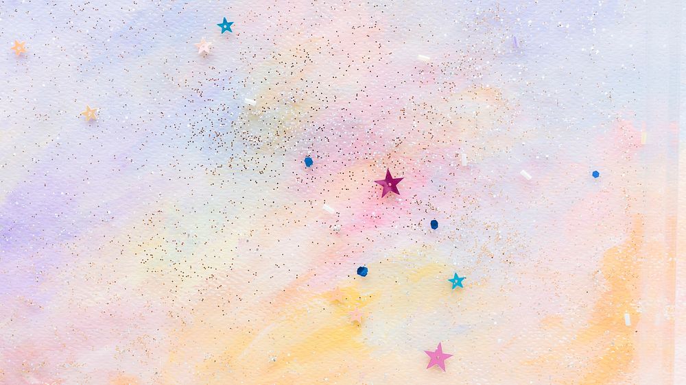Aesthetic desktop wallpaper background, glittery star confetti