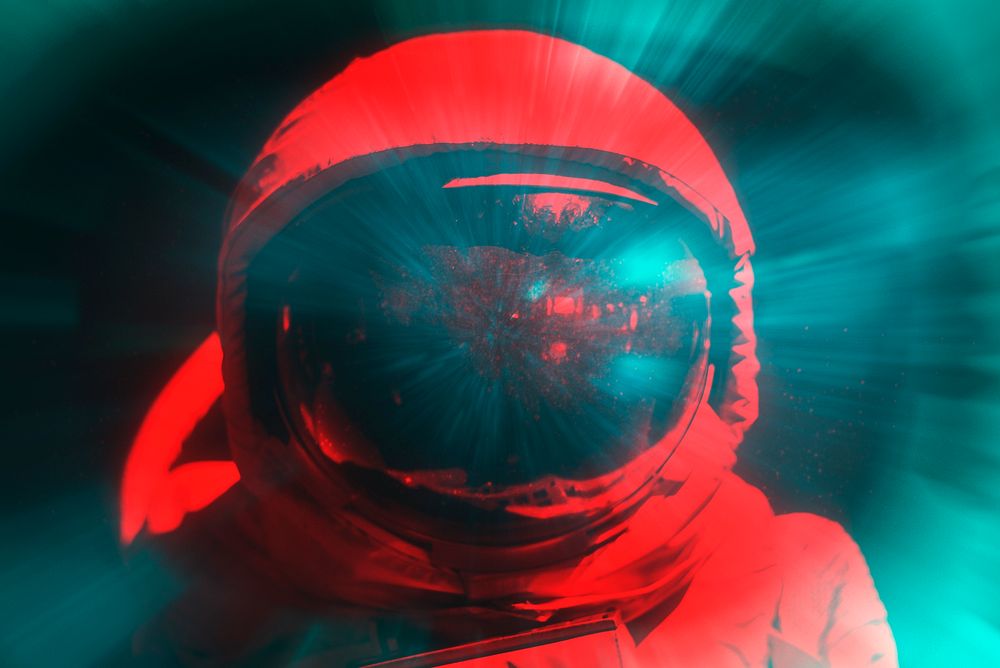 Astronaut fitted with spacesuit negative photo effect
