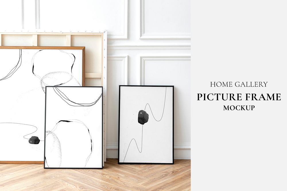 Picture frame mockup psd against a wall