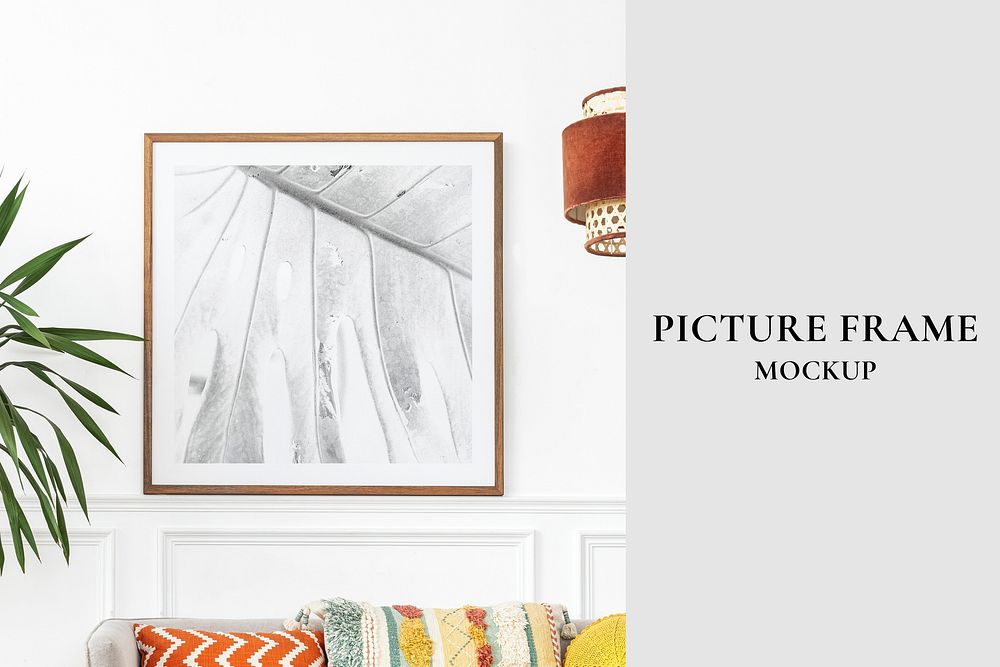 Picture frame mockup psd with bohemian home decor