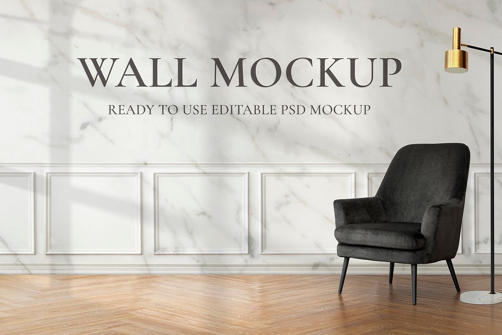 Empty wall mockup psd in the living room with Scandinavian design