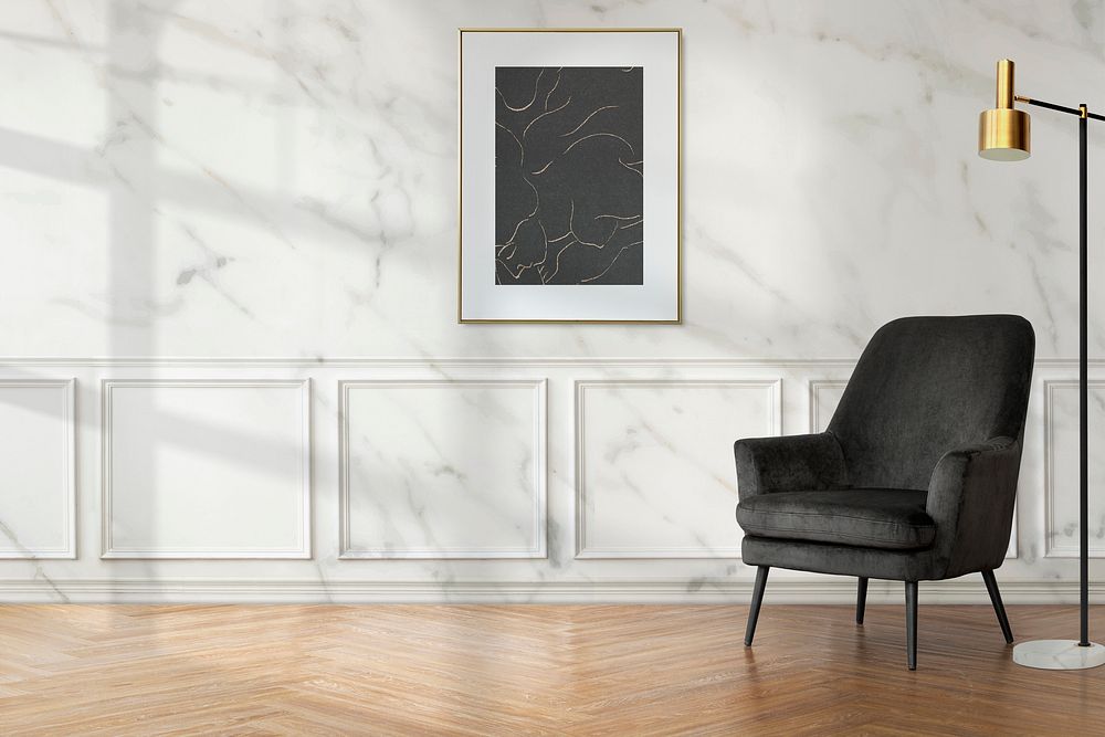 Aesthetic living room with black armchair luxury interior design
